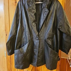 Classic Black Leather Pea Coat
